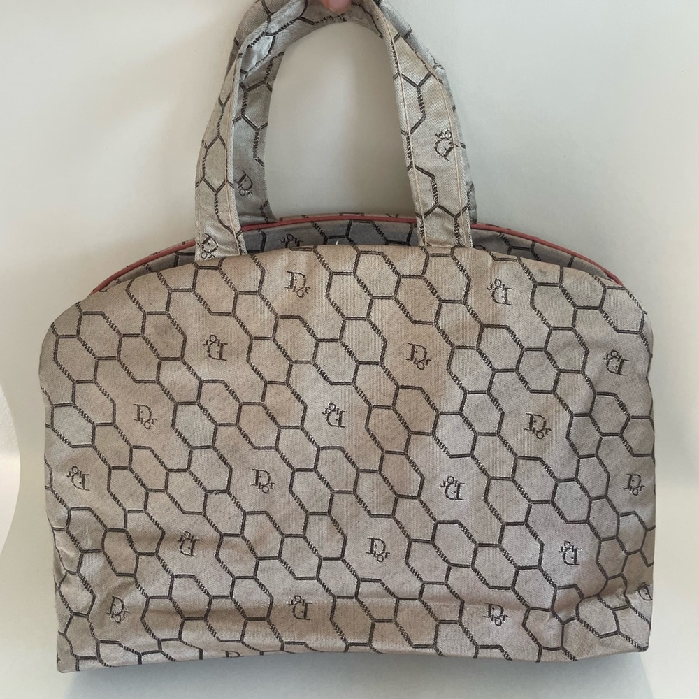 Vintage Christian Dior Makeup Toiletry Travel Bag Tan
